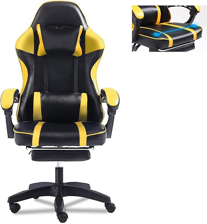 Video Game Chairs for Adults, PU Leather Gaming Chair with Footrest, 360°Swivel Adjustable Lumbar Pillow Gamer Chair, Comfortable Computer Chair for Heavy People - Mountain Lakes Mall