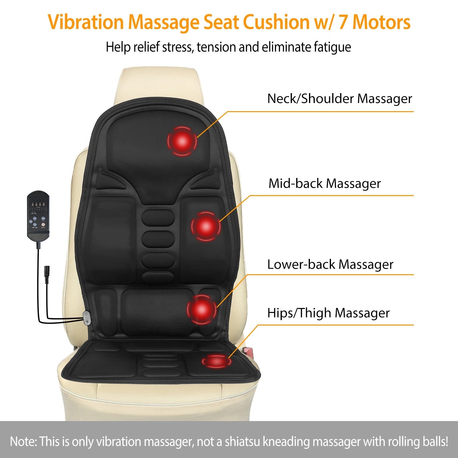 Back Massager Cushion Electric Massage Car Seat Cushion Chair Pad with Heating Function 8 Vibration Modes 3 Intensity Levels - Mountain Lakes Mall