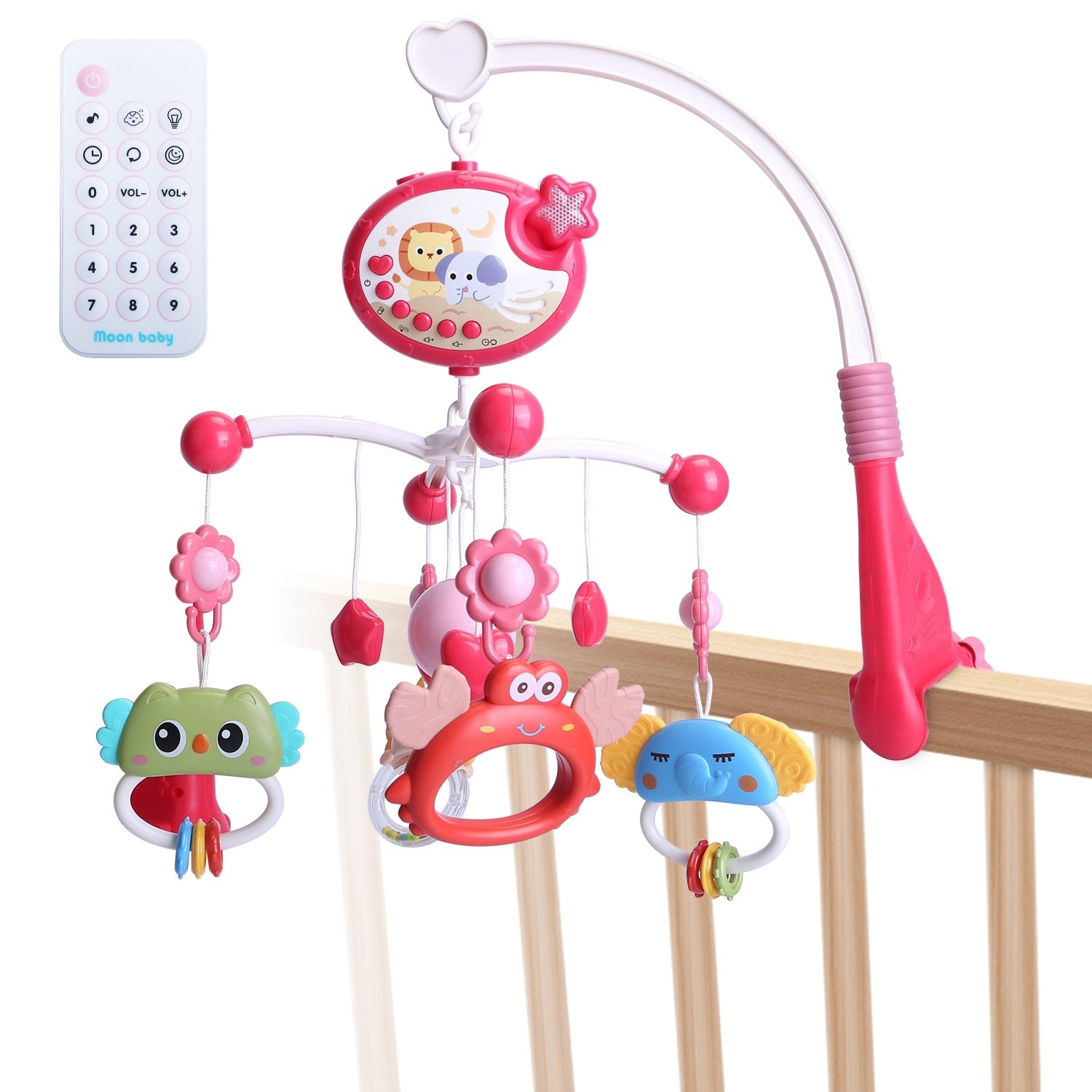 Baby Musical Crib Bed Bell Rotating Mobile Star Projection Nursery Light Baby Rattle Toy with Music Box Remote Control - Mountain Lakes Mall