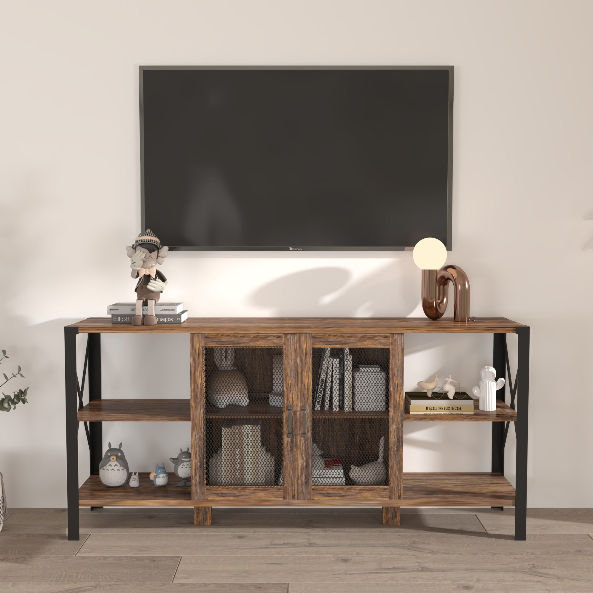 TV Stands for Living Room, Industrial TV Stand for Bedroom Furniture, Farmhouse TV Stand 80 Inch Television Stand , Modern Horizontal Wood and Metal Open Bookshelf - Mountain Lakes Mall