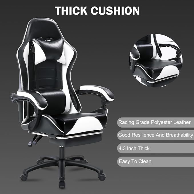 Ergonomic Gaming Chair for Adults, Comfortable Computer Chair for Heavy People, Adjustable Height Office Desk Chair with Wheels, Breathable Leather Video Game Chairs - Mountain Lakes Mall