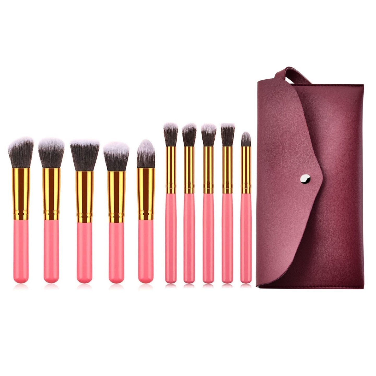 10 pcs makeup brush set  Portable fashion high-end beauty tool set (Pink Golden) with bag - Mountain Lakes Mall