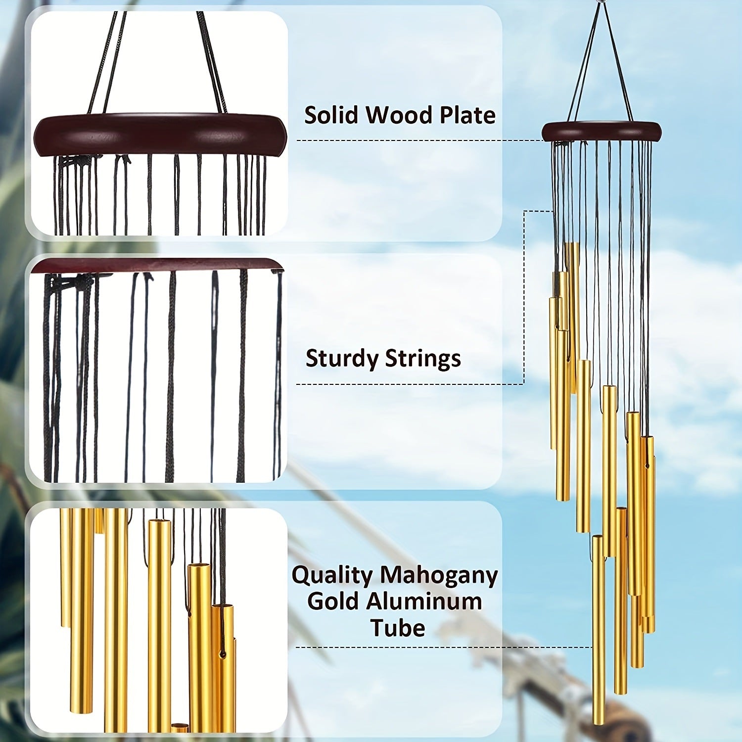 1pc, 21.6 Inches Golden Vintage Wind Chime - Mountain Lakes Mall