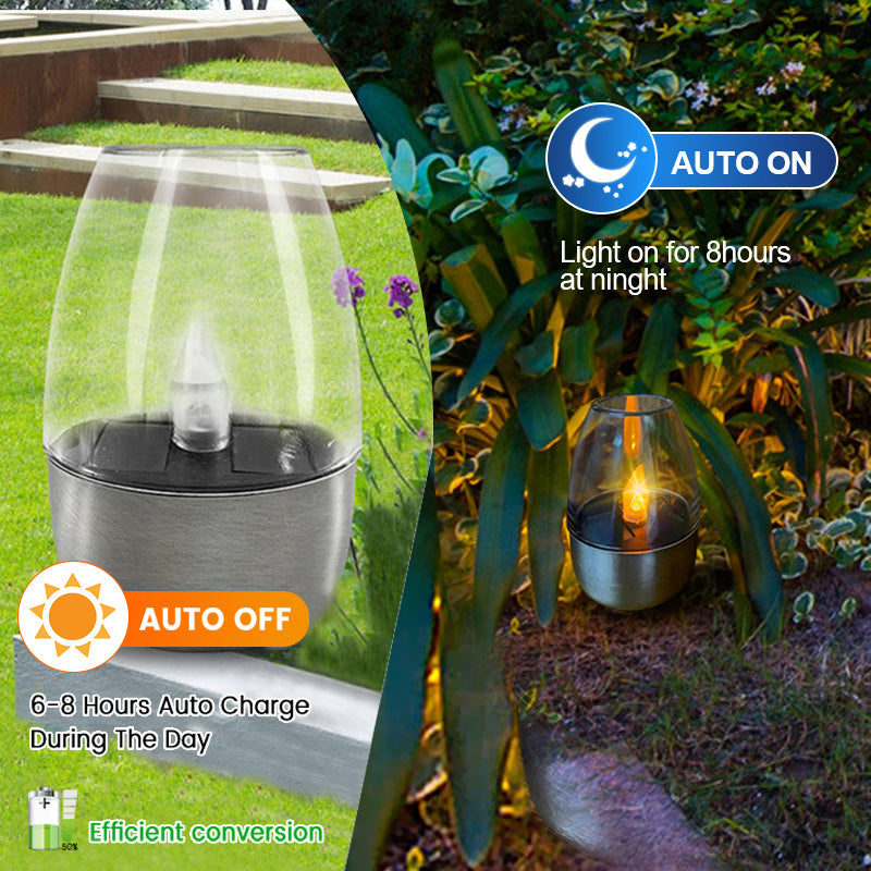 Solar Light Outdoor LED Stainless Steel Candlelight Candle Lamp Garden Night Light Waterproof Lawn Courtyard Balcony Home Decor - Mountain Lakes Mall