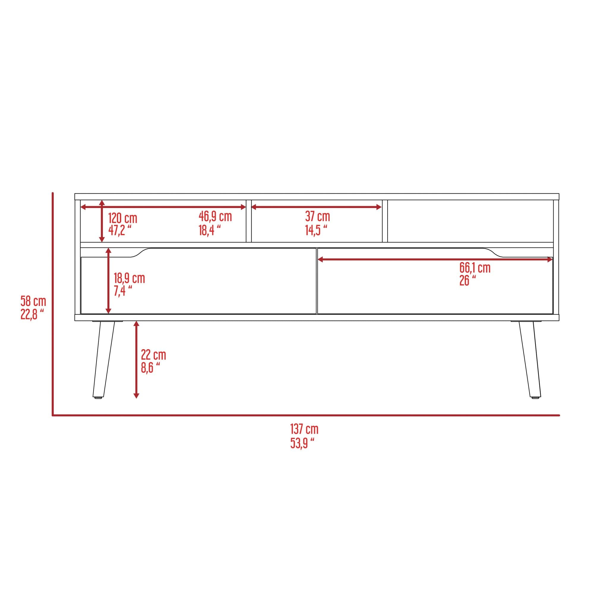 Hamburg TV Stand For TV´s up 60", Four Legs, Three Open Shelves - Mountain Lakes Mall