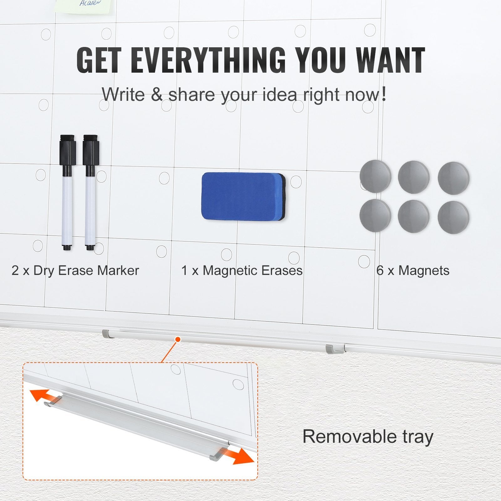 Calendar Whiteboard, 36 x 24 Inches Magnetic Dry Erase Calendar Board, Monthly Planner - Mountain Lakes Mall