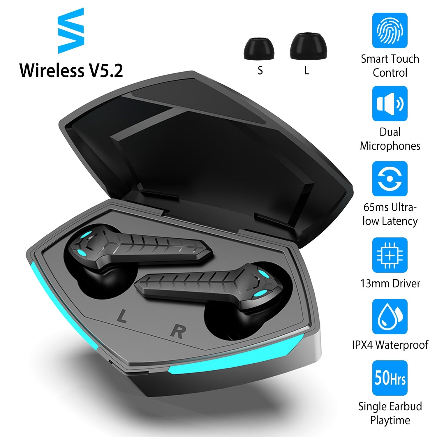 Wireless V5.2 Gaming Earbuds IPX4 Waterproof Touch Control Earphones - Mountain Lakes Mall