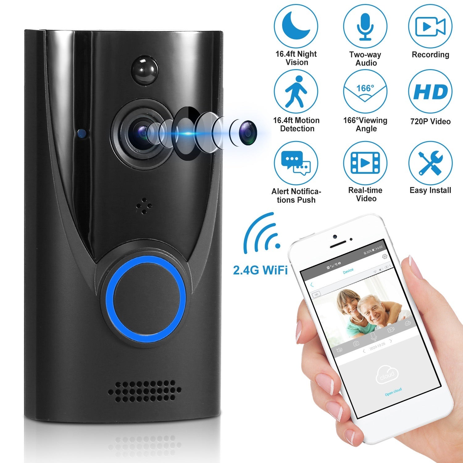 WiFi Video Doorbell Wireless Door Bell 720P HD WiFi Security Camera - Mountain Lakes Mall