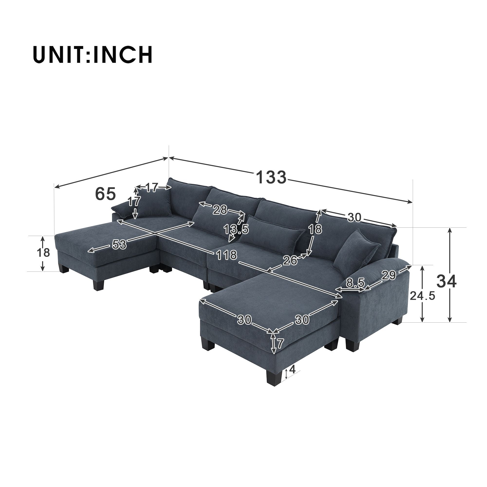 [VIDEO provided][New]Wide Seat Corduroy Modular Sectional Sofa Bed,Sleeper Couch Set with Armrest Pillow,6 Seat Free Combination Sofa with Ottomans,Oversized Indoor Furniture for Living Room, 2 Colors