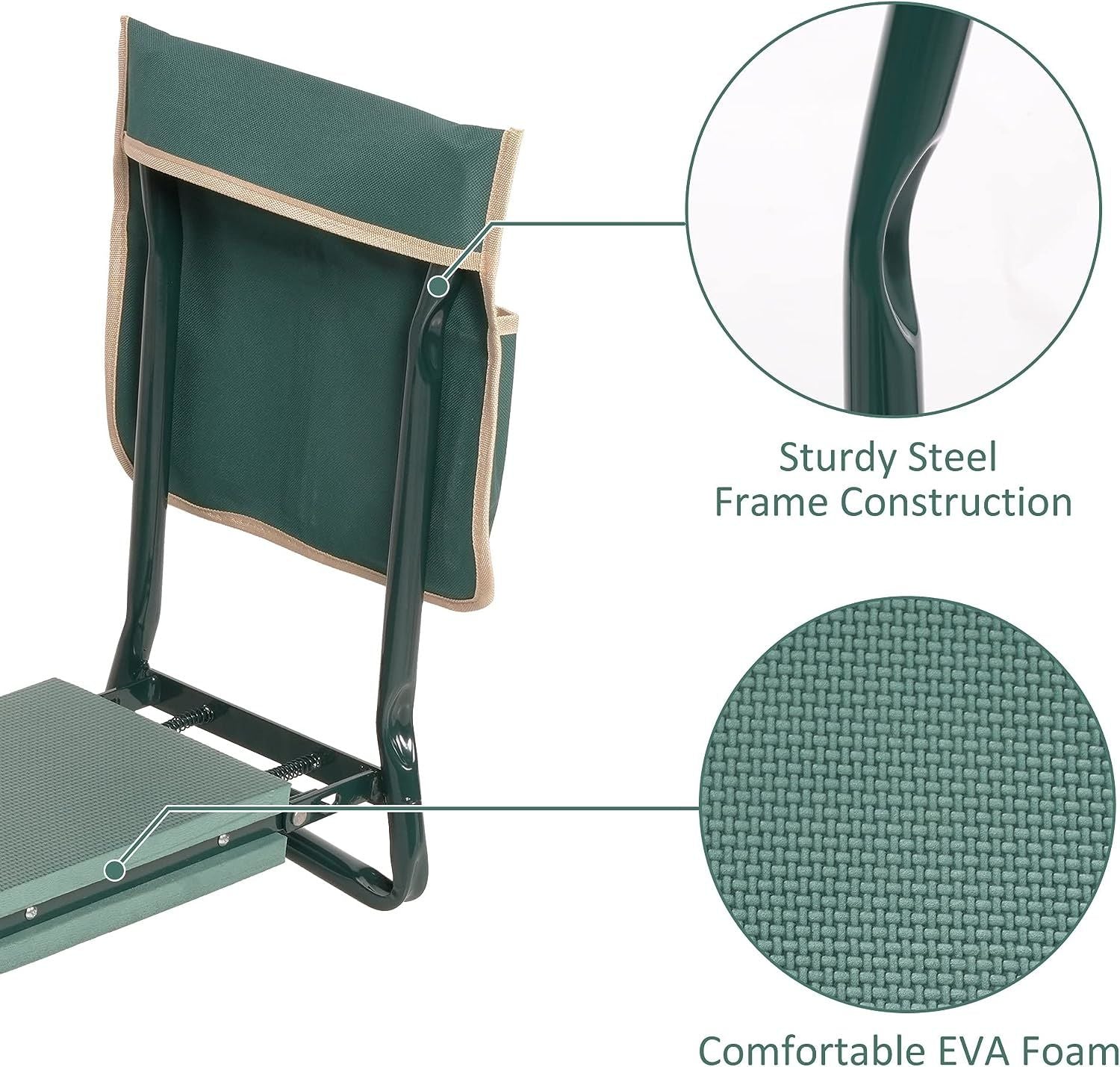 Foldable Garden Kneeler and Seat Gardening Bench with Two Tool Pouches and 6"/8" Widen Soft Kneeling Pad - Mountain Lakes Mall