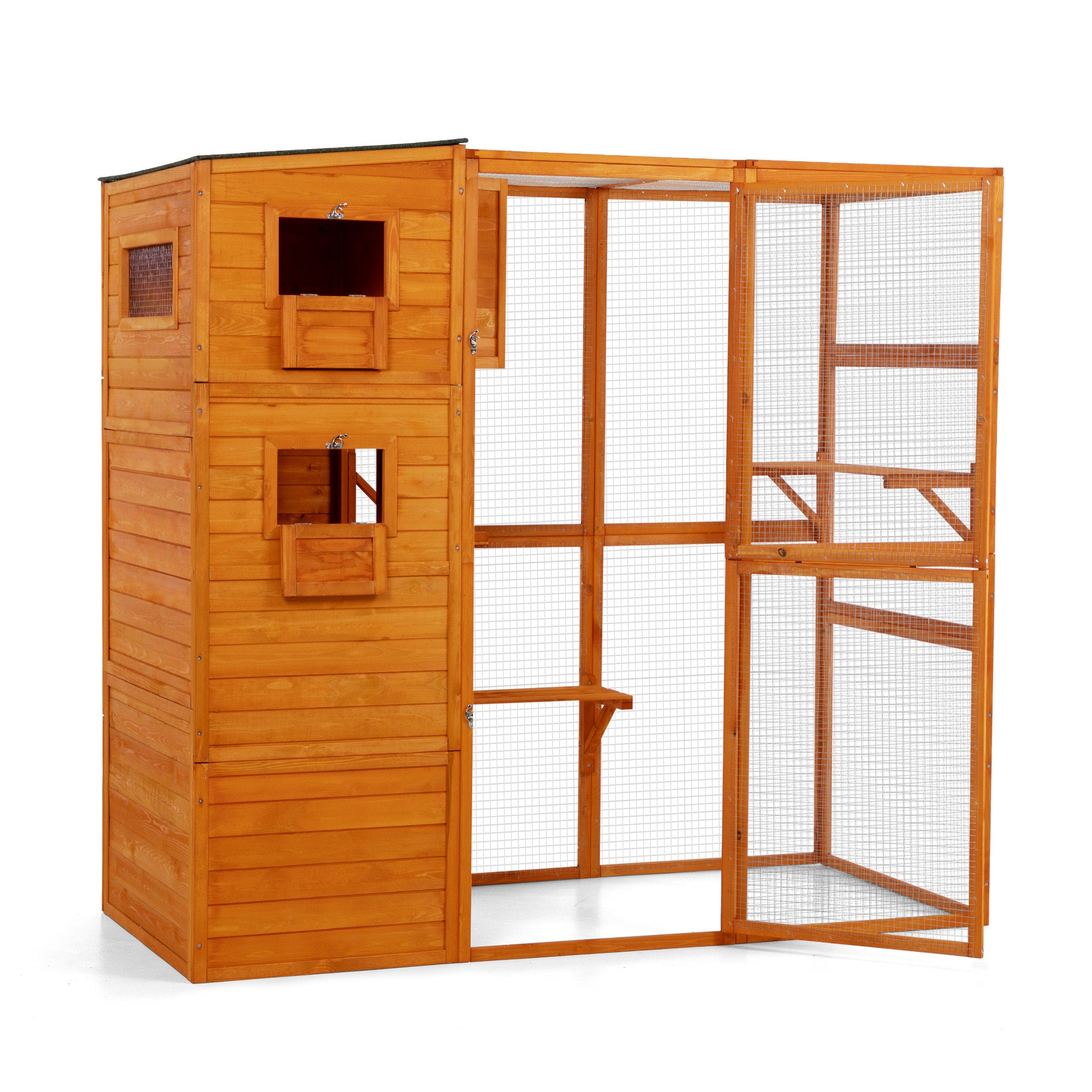 Large Wooden Cat Enclosure with Waterproof Roof and Platforms, Orange - Mountain Lakes Mall