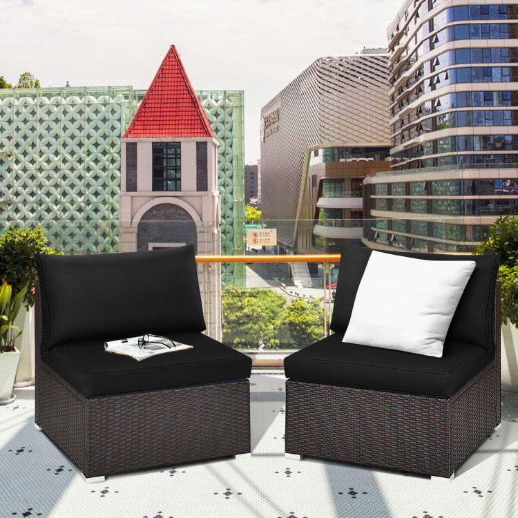 2 Pieces Patio Rattan Armless Sofa Set with 2 Cushions and 2 Pillows - Mountain Lakes Mall