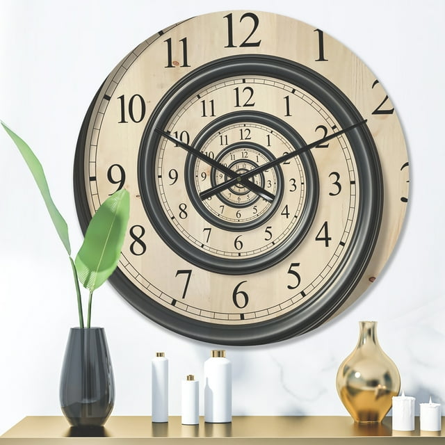 Designart 'Analog Wall Time Spiral ' Modern Wood Wall Clock(Size 16" x 16") - Mountain Lakes Mall