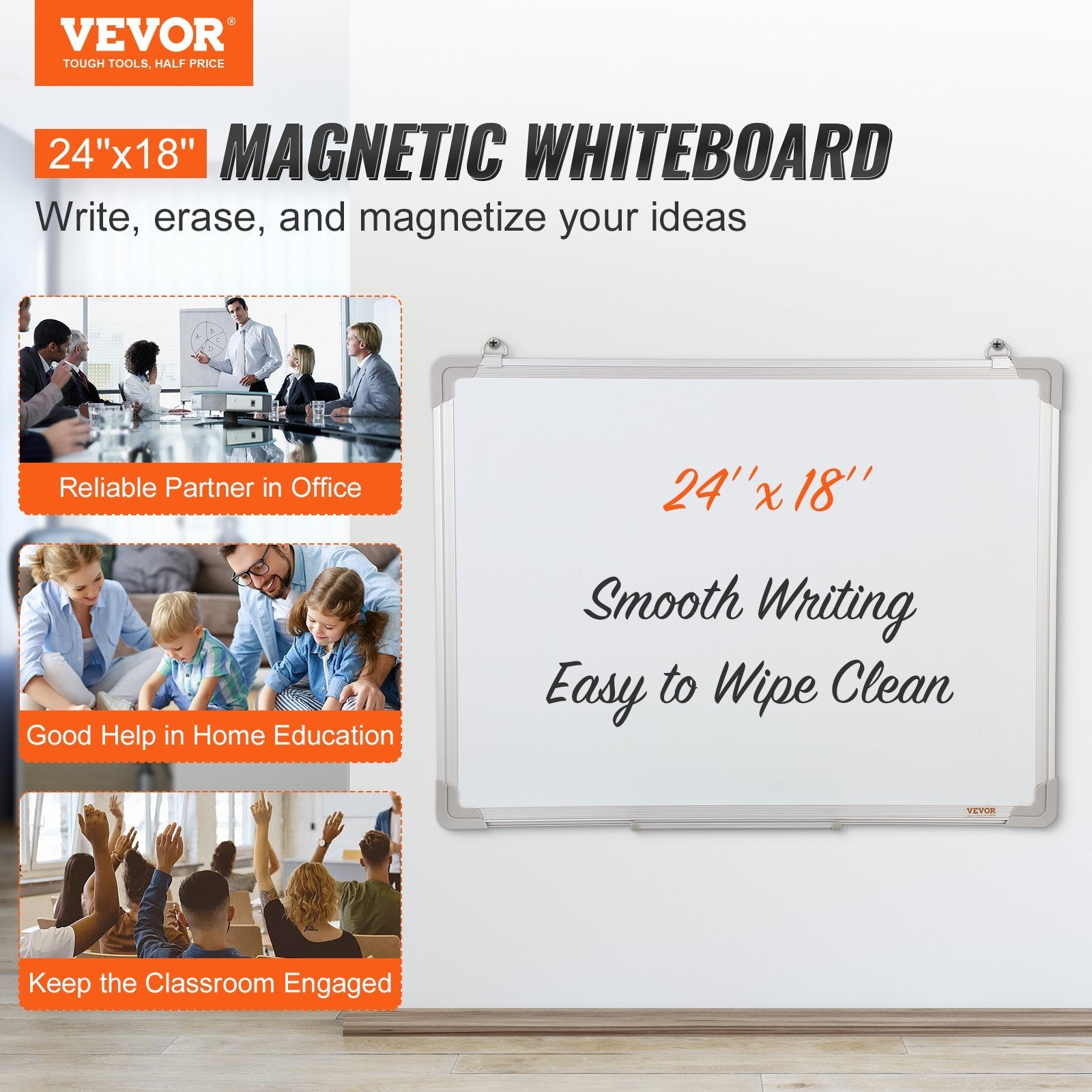 Magnetic Whiteboard, 24 x 18 Inches, Dry Erase Board for Wall with Aluminum Frame - Mountain Lakes Mall