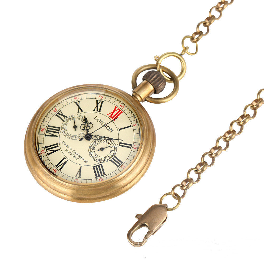 Brass Uncovered Roman Characters Five-pin Manual Manipulator Large Pocket Watch - Mountain Lakes Mall