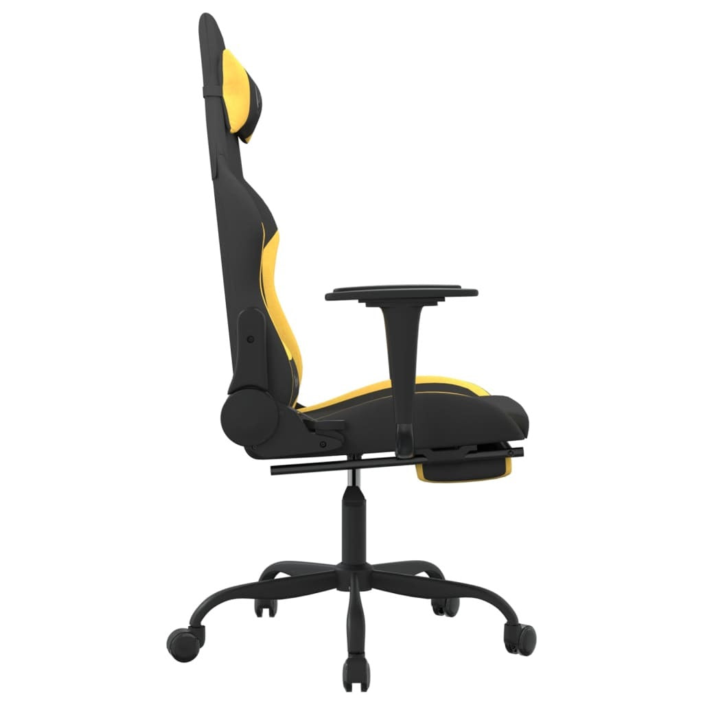 Massage Gaming Chair with Footrest Black and Yellow Fabric - Mountain Lakes Mall