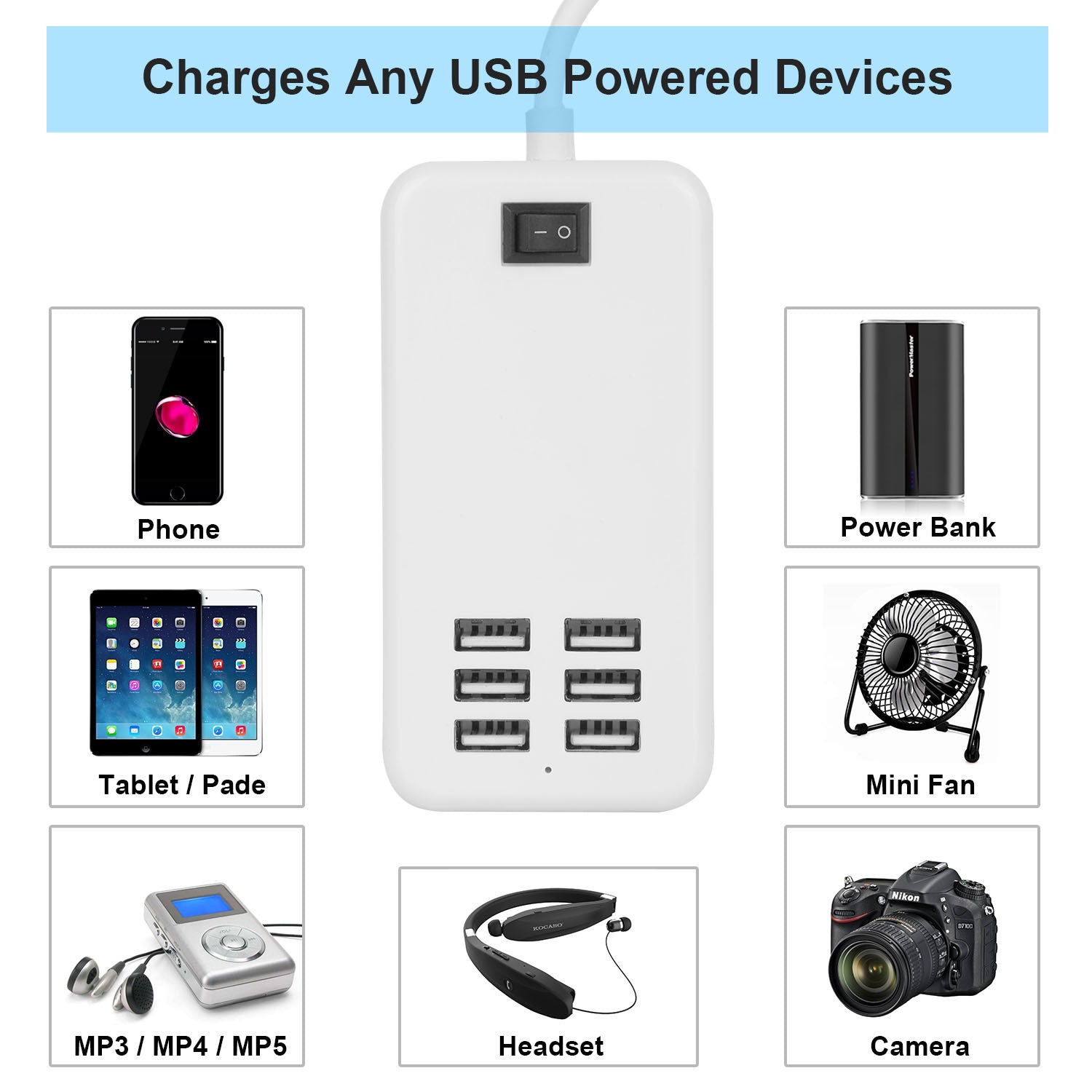 Multiport 6-USB US AC Wall Charger - Mountain Lakes Mall