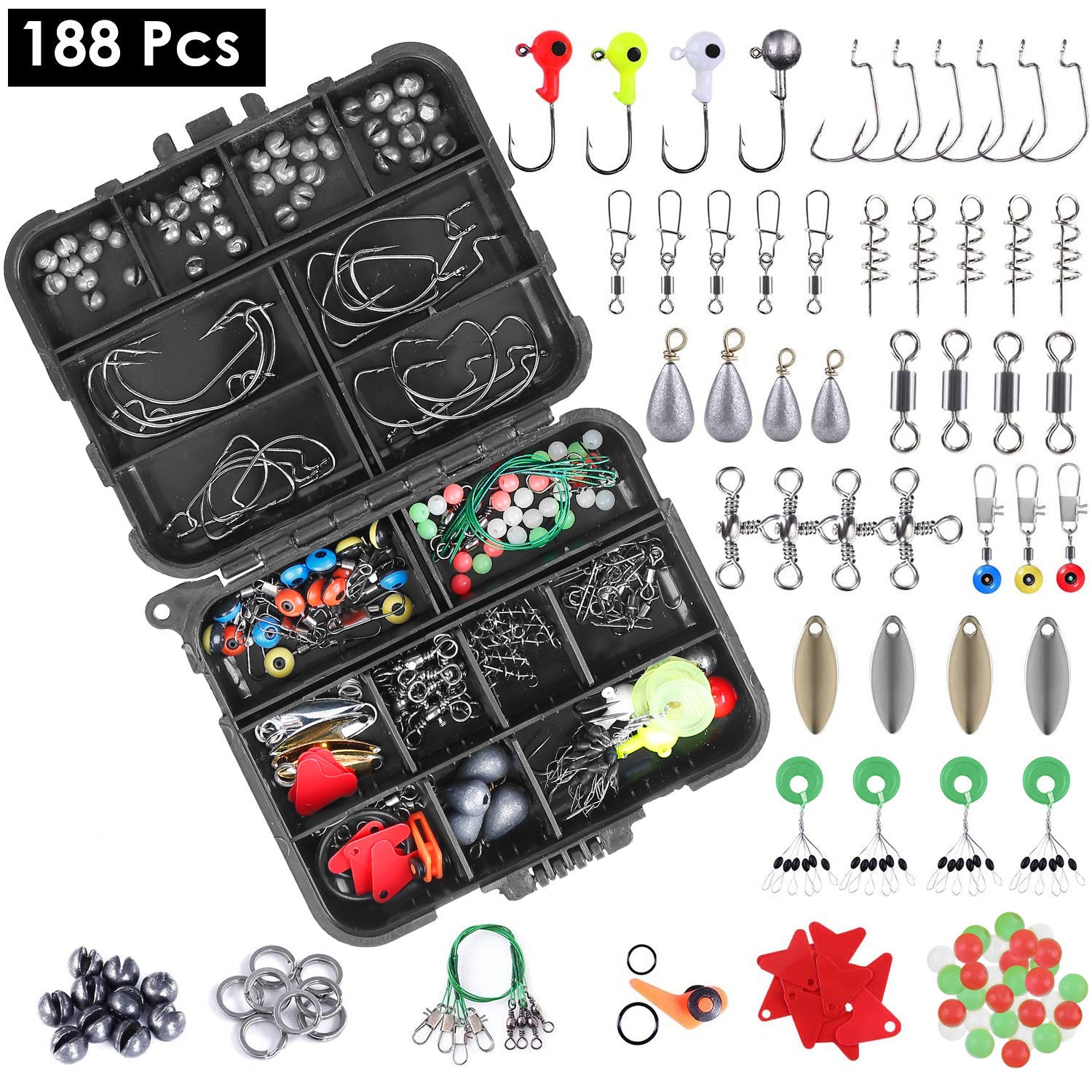 188Pcs Fishing Accessory Kit Portable Fishing Set Including Jig Hooks Sinker Weights Spoon Lure - Mountain Lakes Mall