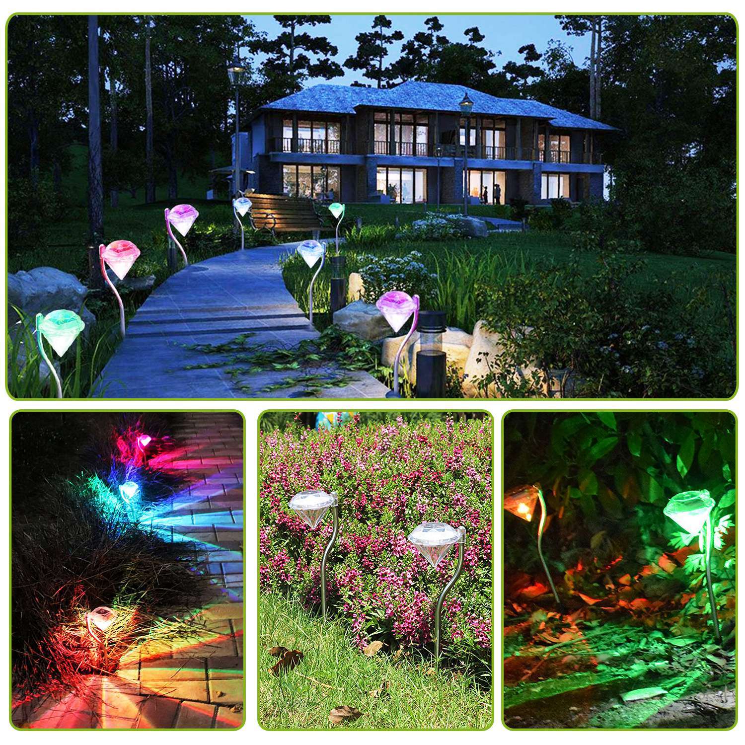 4Pcs Solar Garden Light Outdoor Diamond LED Light IP65 Waterproof Stake Decorative Lamp - Mountain Lakes Mall