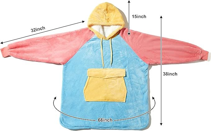 Qeils Oversized Wearable Blanket Hoodie, Comfy Sherpa Sweatshirt Pullover Jacket (Large Pocket, Icecream, Adult) - Mountain Lakes Mall