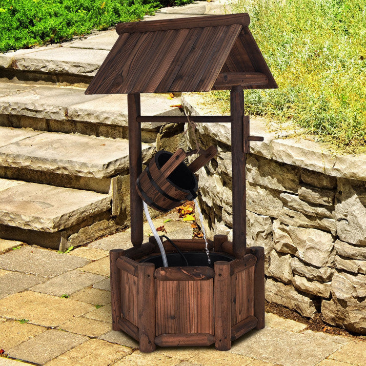 Garden Rustic Wishing Well Wooden Water Fountain with Pump - Mountain Lakes Mall