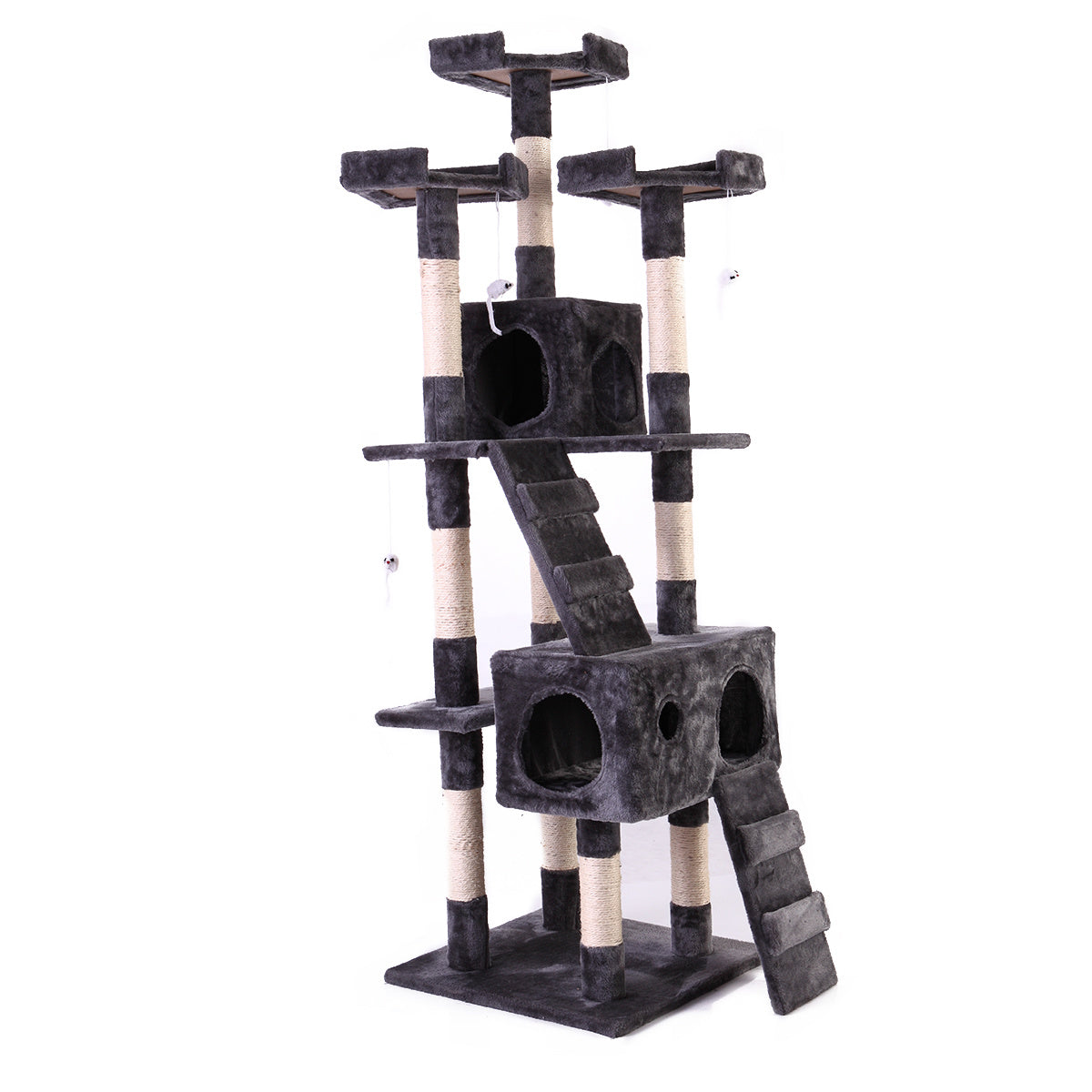 67'' Multi-Level Cat Tree Tower, Kitten Condo House with Scratching Posts, Kitty Play Activity Center, Gray XH - Mountain Lakes Mall