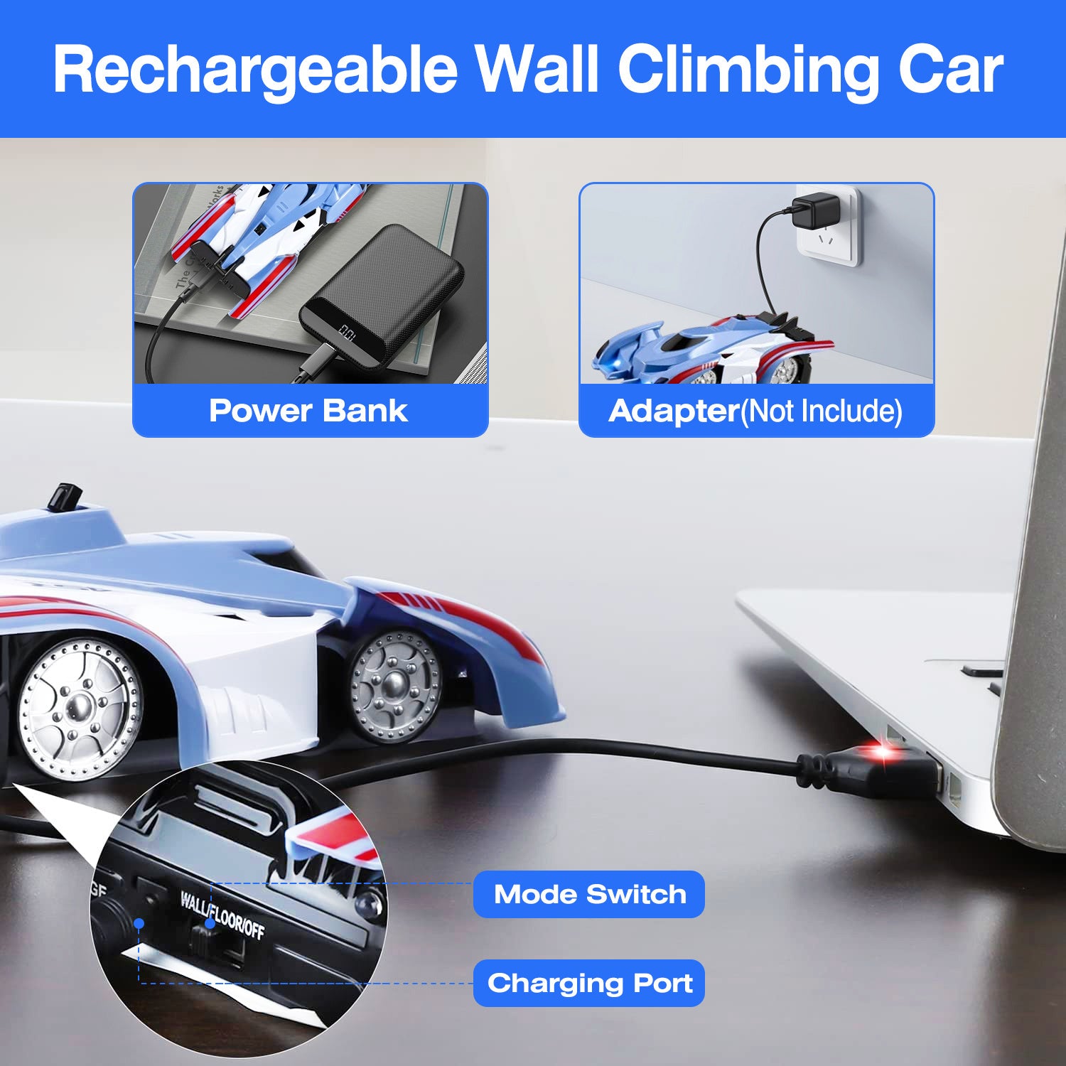 Electric Wall Climbing Car Toy 360° Rotating Stunt Car Remote Control Dual Mode RC Car Rechargeable - Mountain Lakes Mall