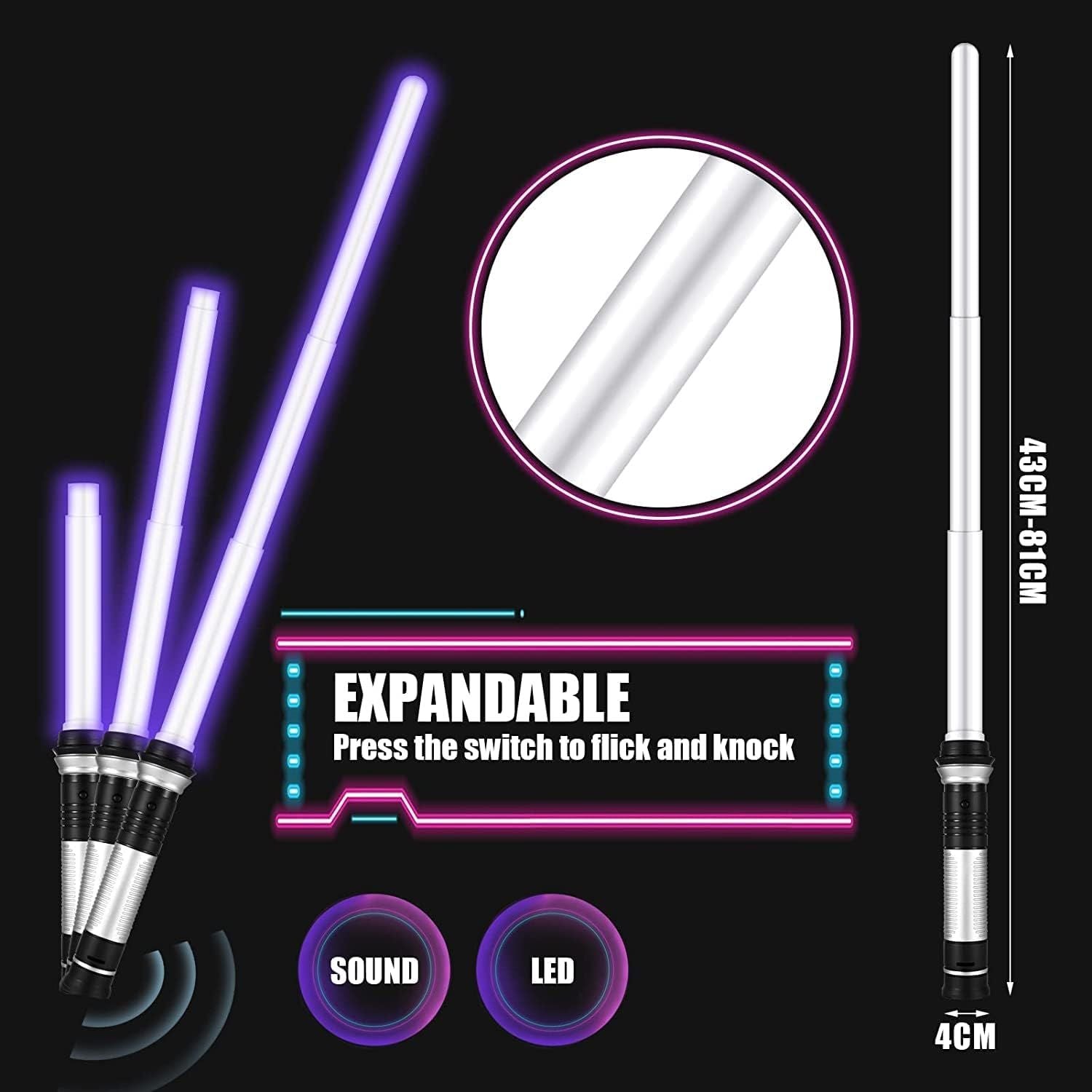 LED Light Up Saber with Sound - Retractable 7 Colors Light Saber Sword for Kids - 2 Pack - Mountain Lakes Mall