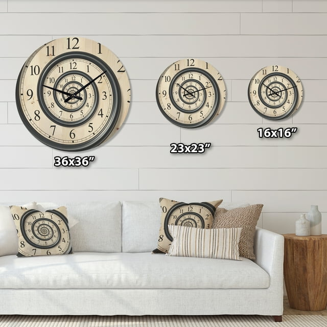 Designart 'Analog Wall Time Spiral ' Modern Wood Wall Clock(Size 16" x 16") - Mountain Lakes Mall