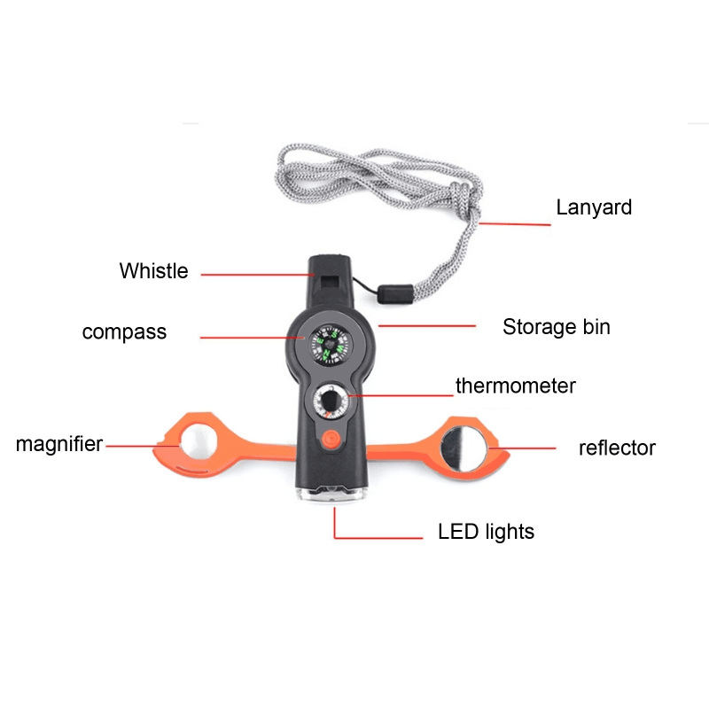 7 In 1 Military Survival Whistle; Multi-function Emergency Life Saving Tool - Mountain Lakes Mall