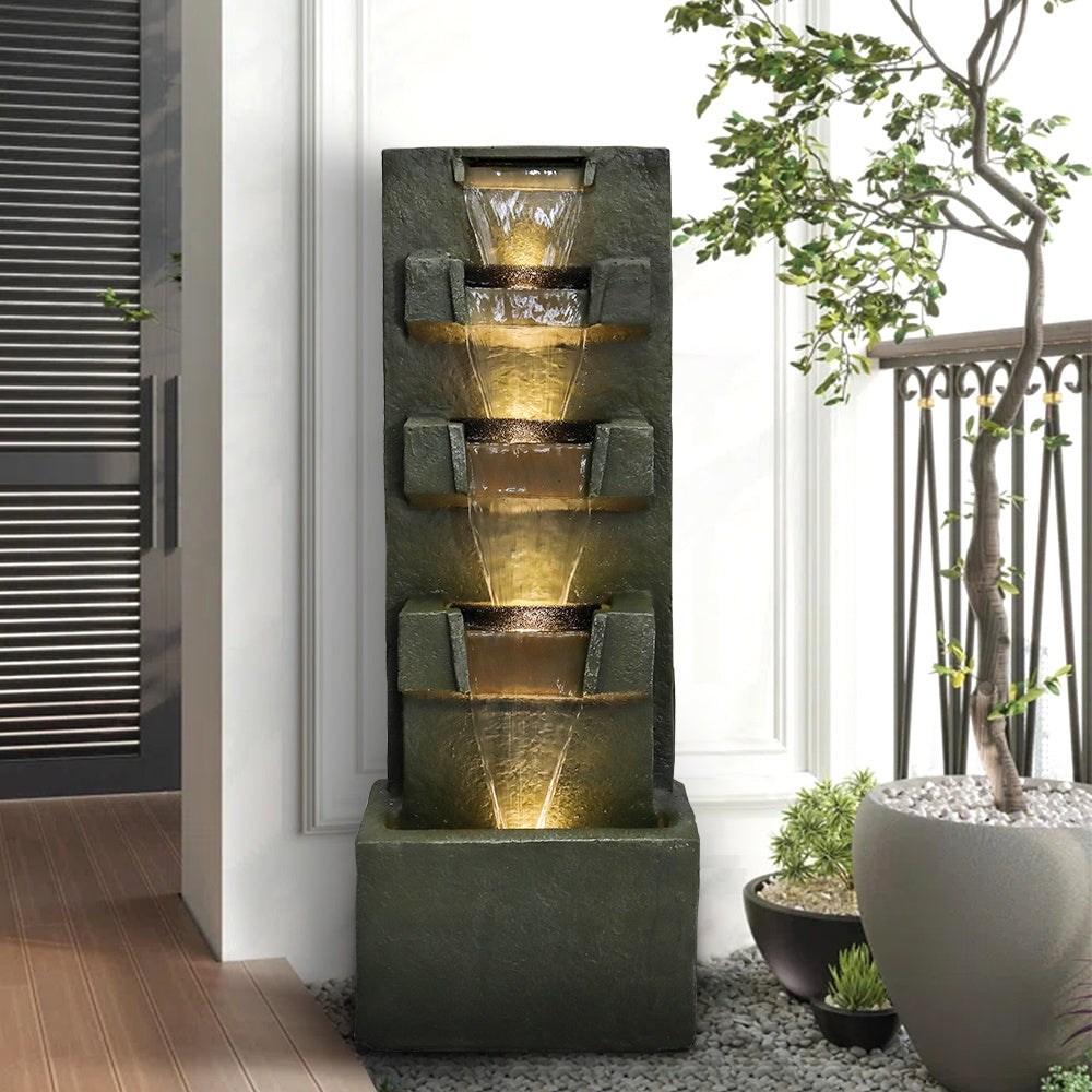 39.3inches High Concrete Modern Water Fountain with LED Lights - Mountain Lakes Mall