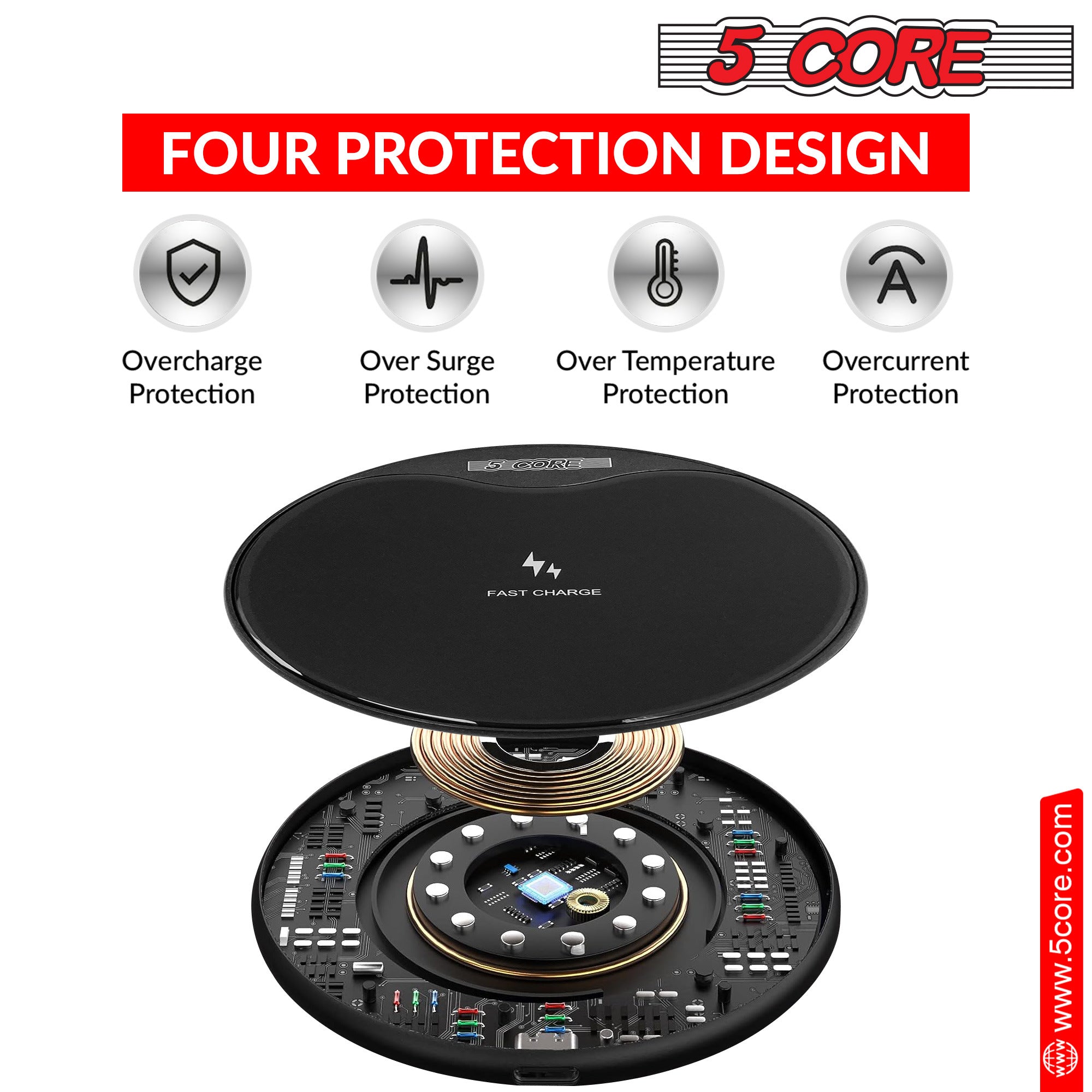 5 Core Wireless Charger, 15W Qi-Certified Max Fast Wireless Charging - Mountain Lakes Mall