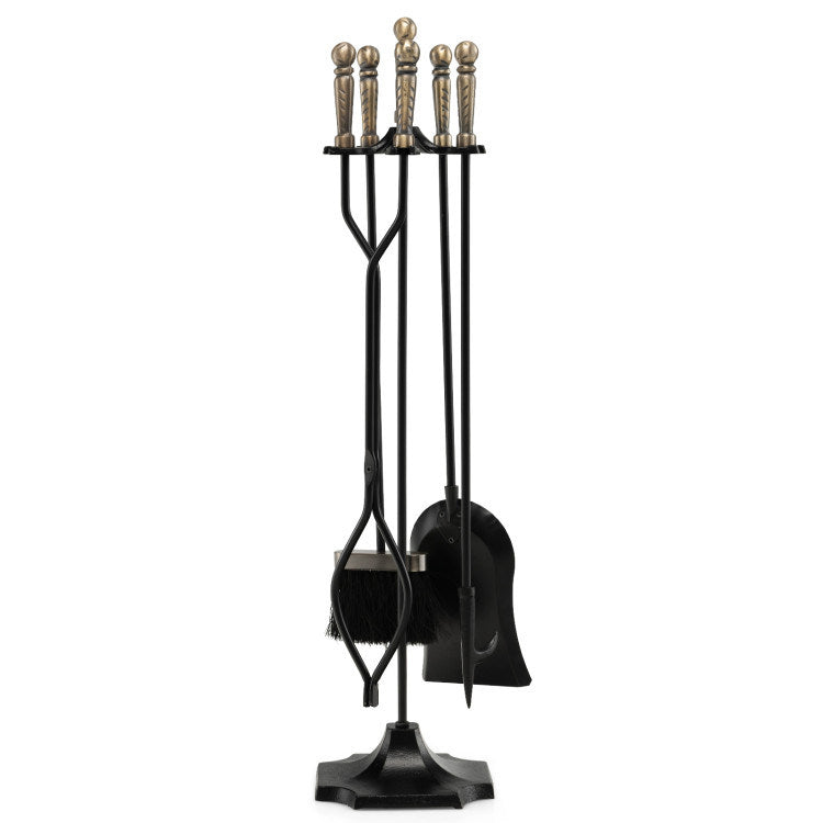 31 inch 5 Pieces Metal Fireplace Tool Set with Stand - Mountain Lakes Mall