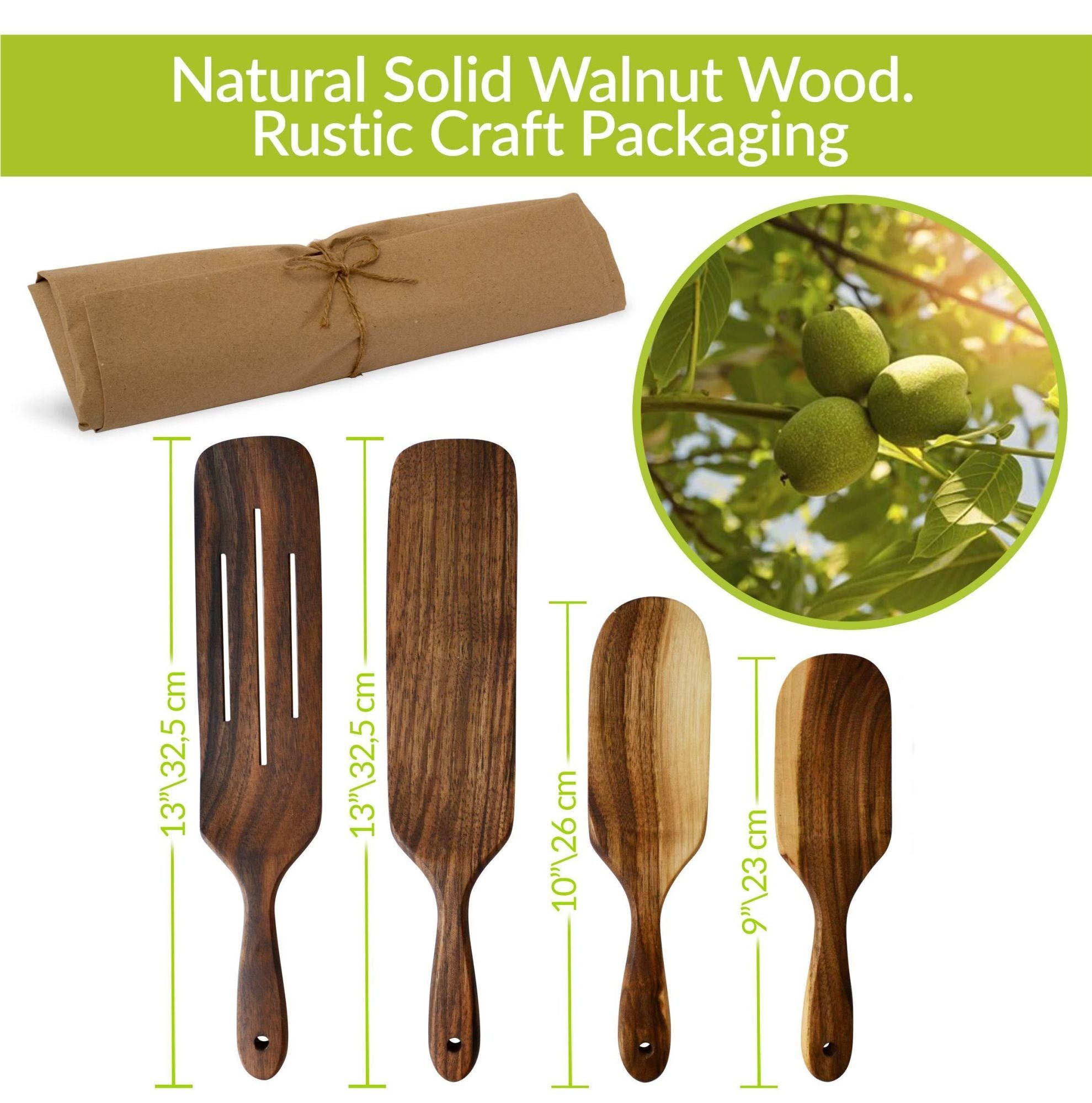 Walnut Wood Wooden Spoons for Cooking Kitchen Utensils Spatula Set Spurtle Supplies Set of 4 Pcs - Mountain Lakes Mall