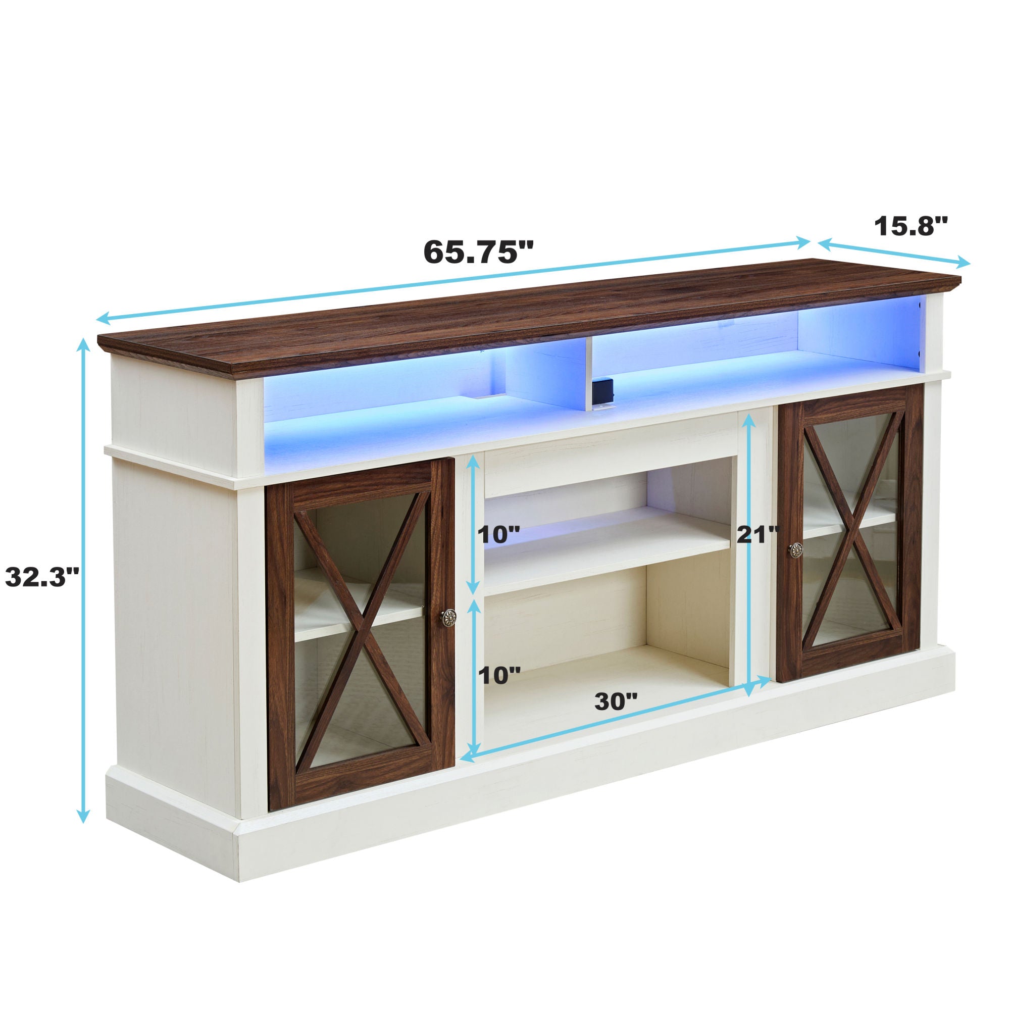 LED Farmhouse Style TV Stand for 65/70/75 inch TV with Outlet, Tall Body Media Entertainment Center Console, Adjustable Storage Shelves and Glass Door Cabinet - Mountain Lakes Mall