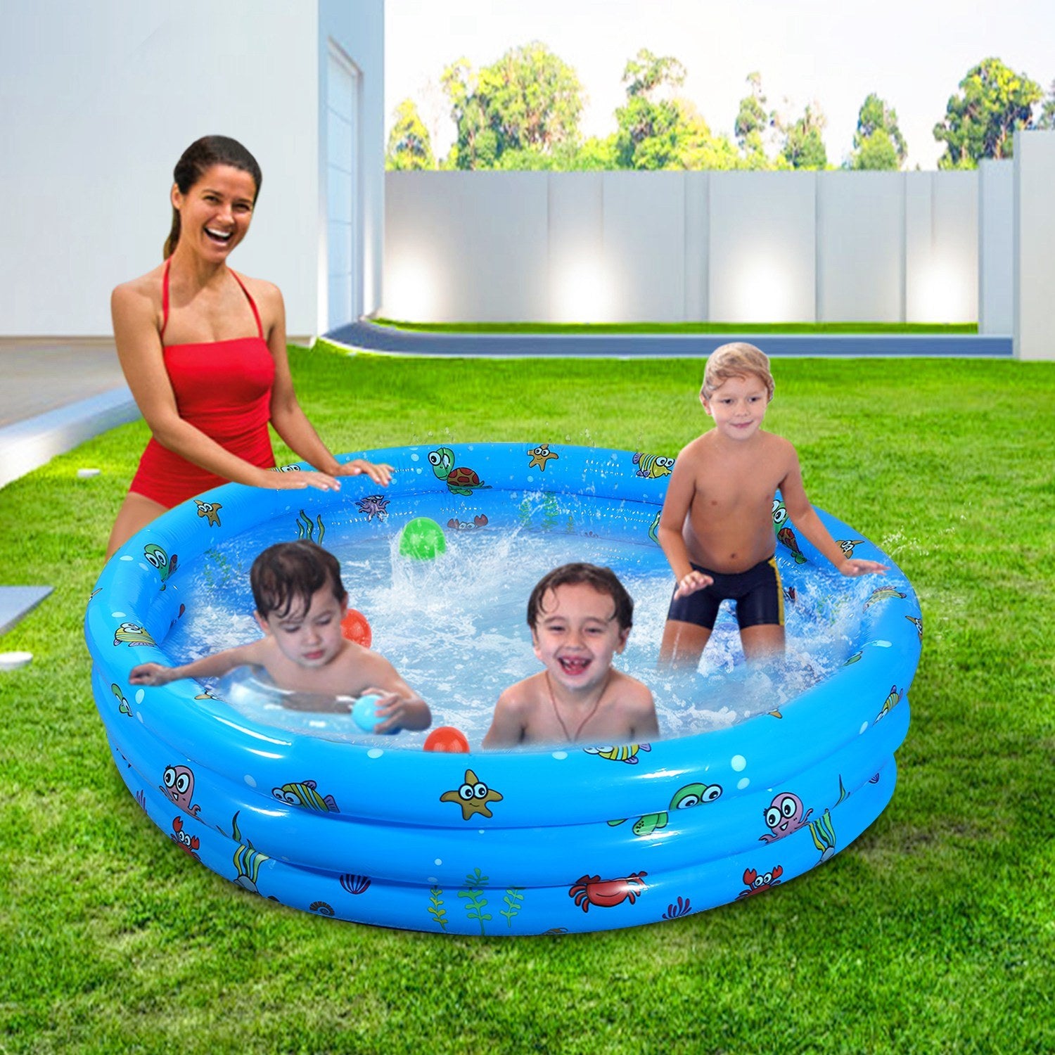 Inflatable Swimming Pool Blow Up Family Pool For 3 Kids - Mountain Lakes Mall