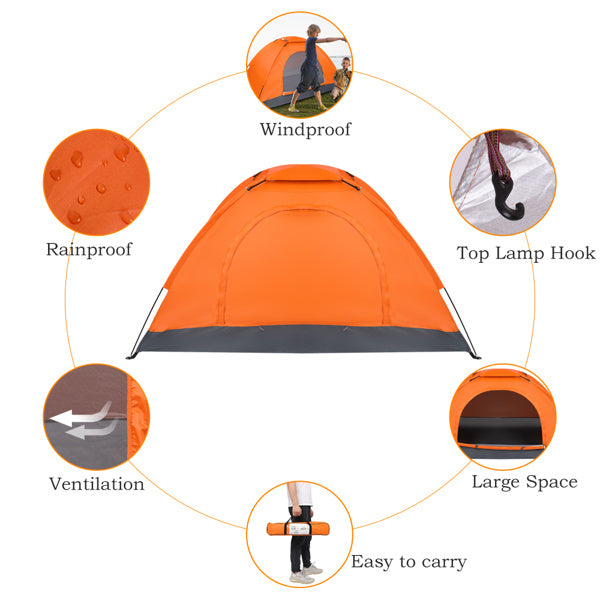 1-Person Waterproof Camping Dome Tent Automatic Pop Up Quick Shelter Outdoor Hiking Orange - Mountain Lakes Mall