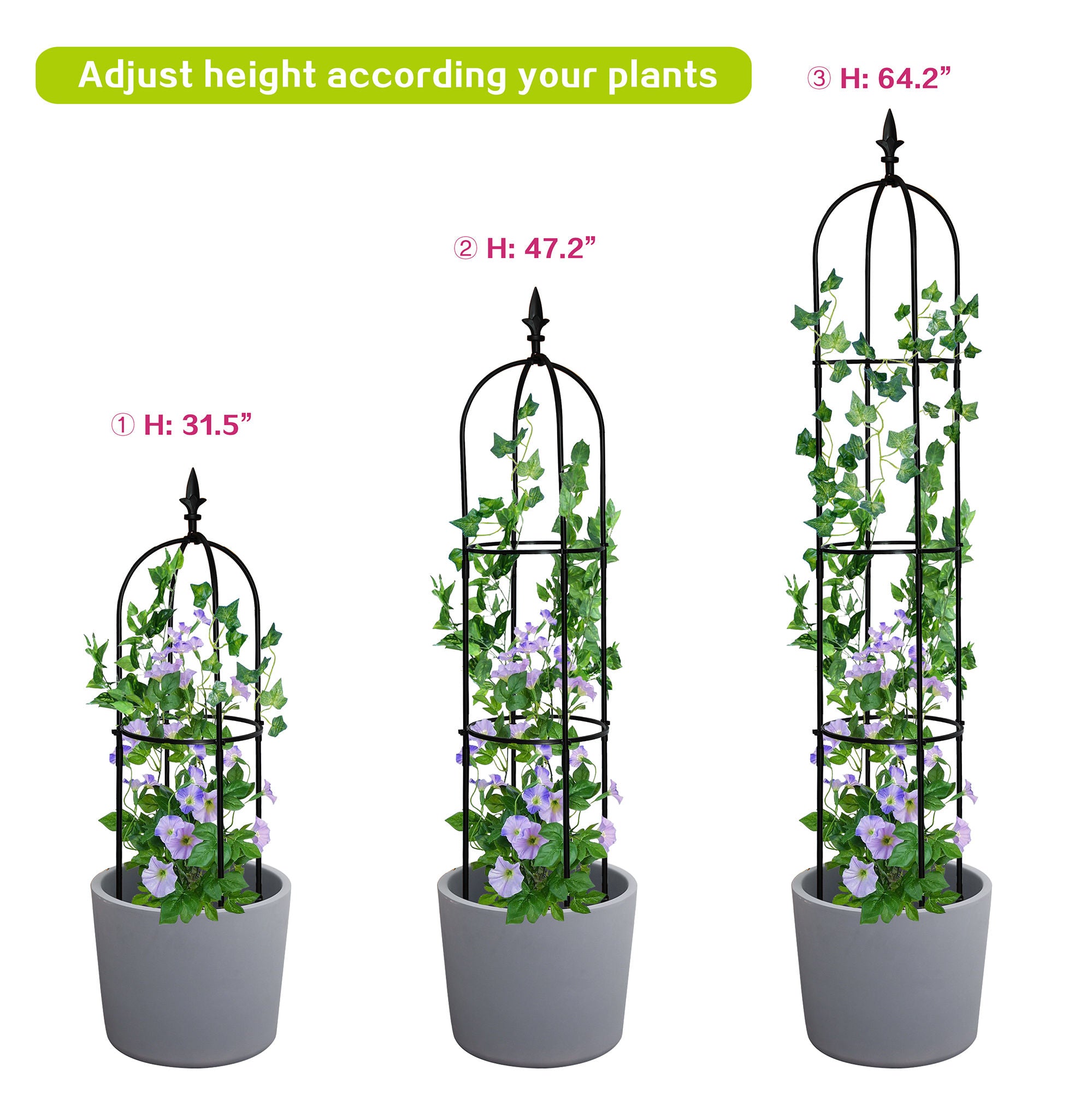 6.2ft Garden Obelisk Trellis; Lightweight Rustproof Plastic Coated Metal Tall Tower Trellis Stand - Mountain Lakes Mall