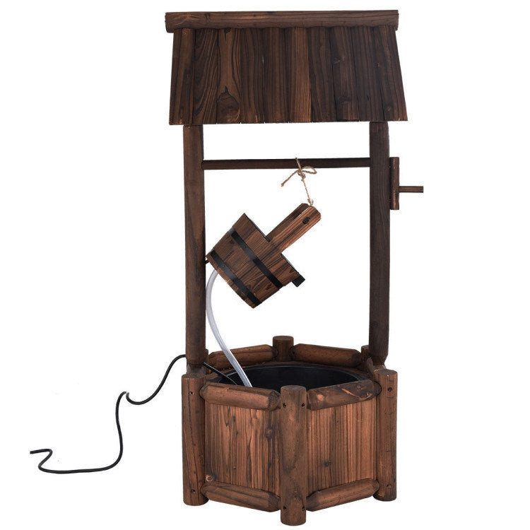 Garden Rustic Wishing Well Wooden Water Fountain with Pump - Mountain Lakes Mall