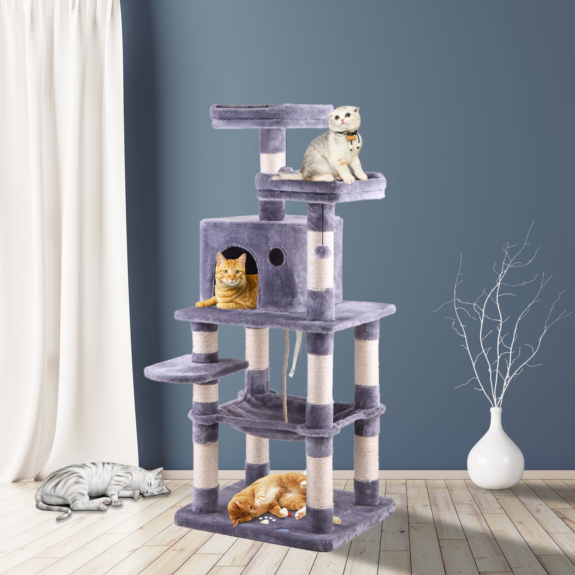 Multi-Level Cat Condo with Hammock & Scratching Posts for Kittens - Mountain Lakes Mall