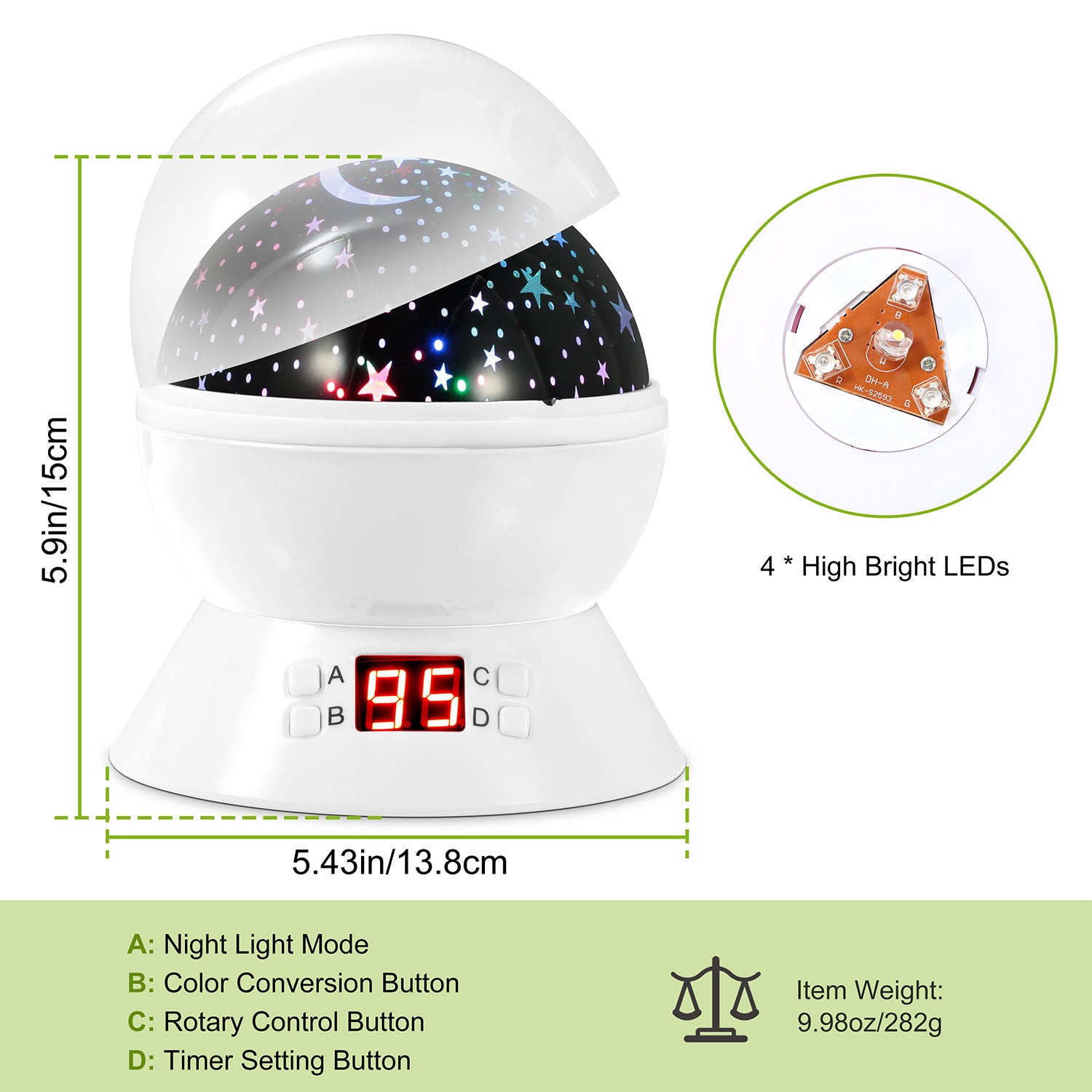 LED Projector Lamp Kids Night Light Star Moon Projection Night Lamp 360 Degree Rotation Timer - Mountain Lakes Mall