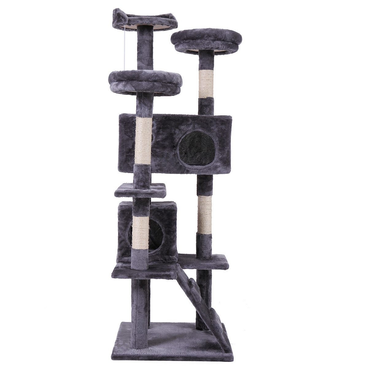 Cat Tree Cat Tower with Scratching Ball, Plush Cushion, Ladder and Condos for Indoor Cats, Gray XH - Mountain Lakes Mall