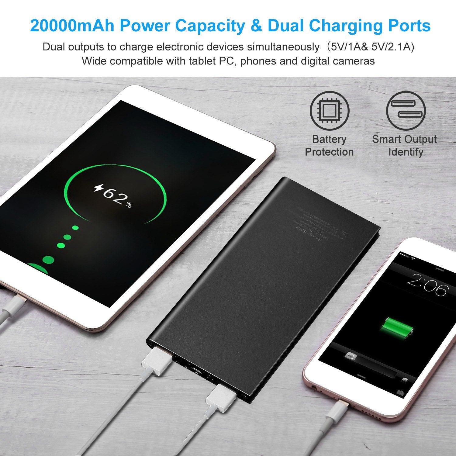 20000mAh Power Bank Ultra-thin External Battery Pack Phone Charger - Mountain Lakes Mall