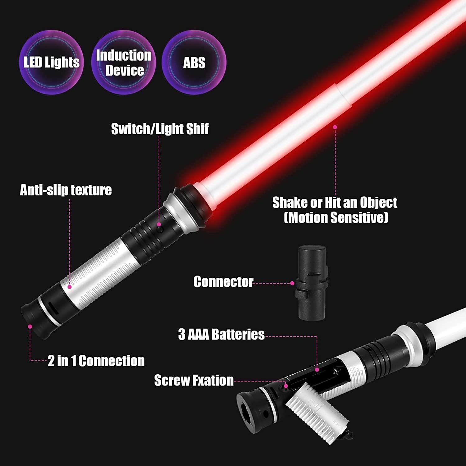 LED Light Up Saber with Sound - Retractable 7 Colors Light Saber Sword for Kids - 2 Pack - Mountain Lakes Mall