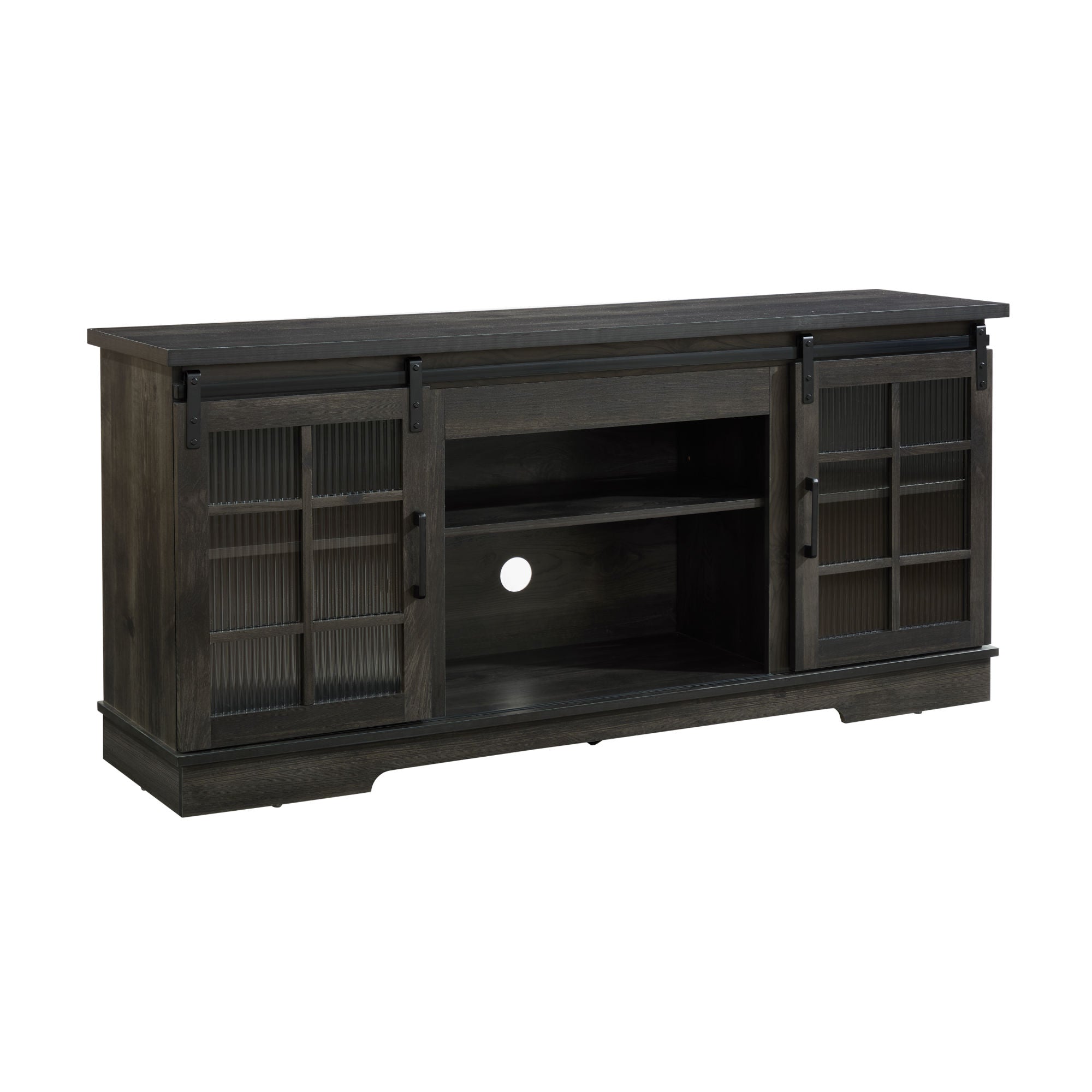 Multipurpose Sliding Door TV Stand Large Storage Cabinet with 2 Sliding Fluted Glass Tempered Doors, TV Up to 65'', TV Desk Storage Rack, Charcoal GREY, 59.13"W*15.94"D*27.8"H - Mountain Lakes Mall