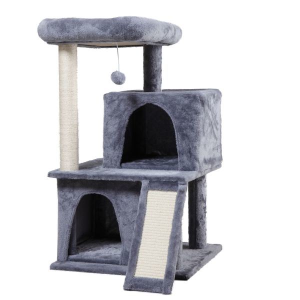 Double-layer cat Tree with cat house and ladder - light gray XH - Mountain Lakes Mall