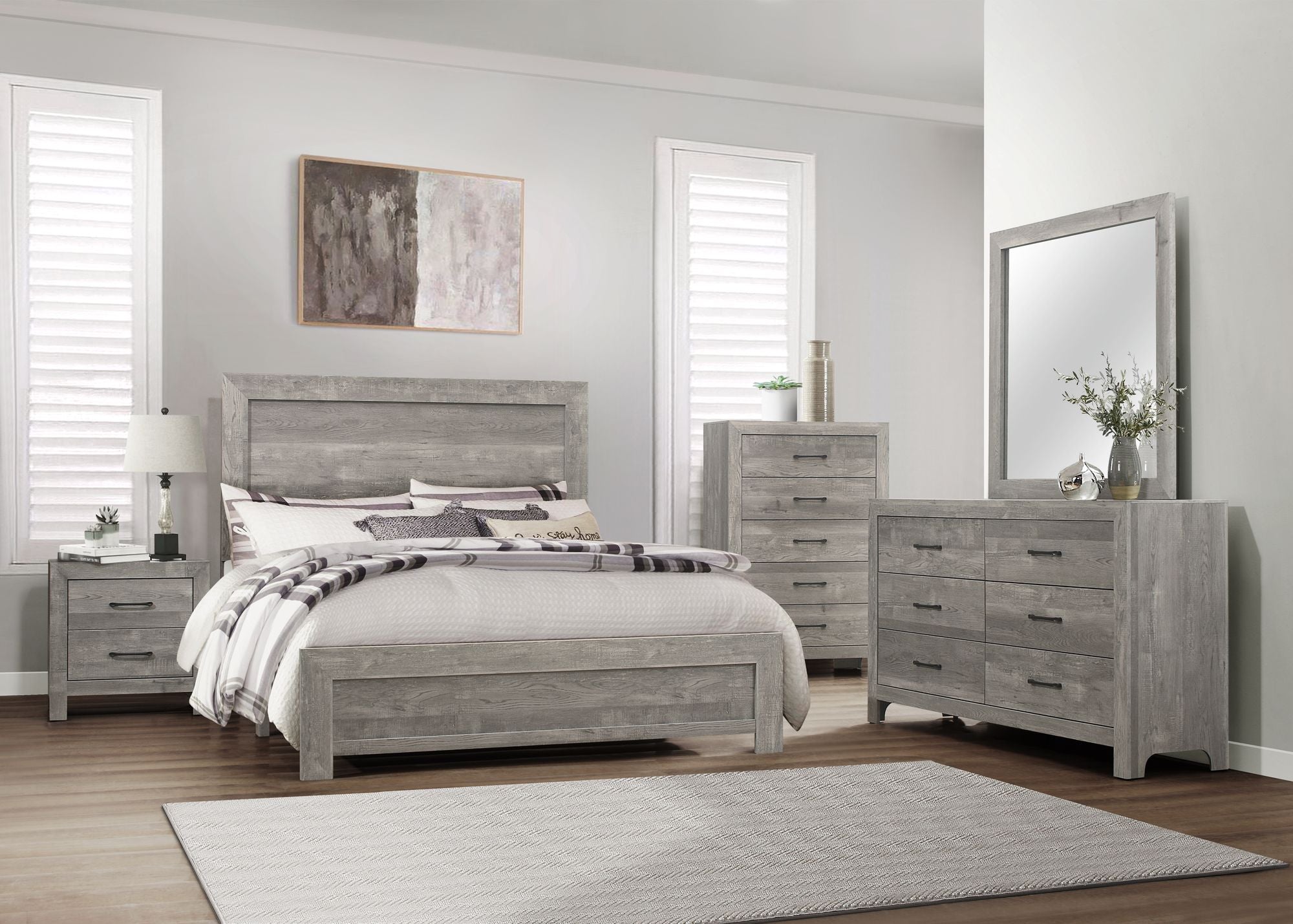 Rustic Gray Finish Full Size Panel Bed Wooden Bedroom Furniture 1pc, Bed in a Box