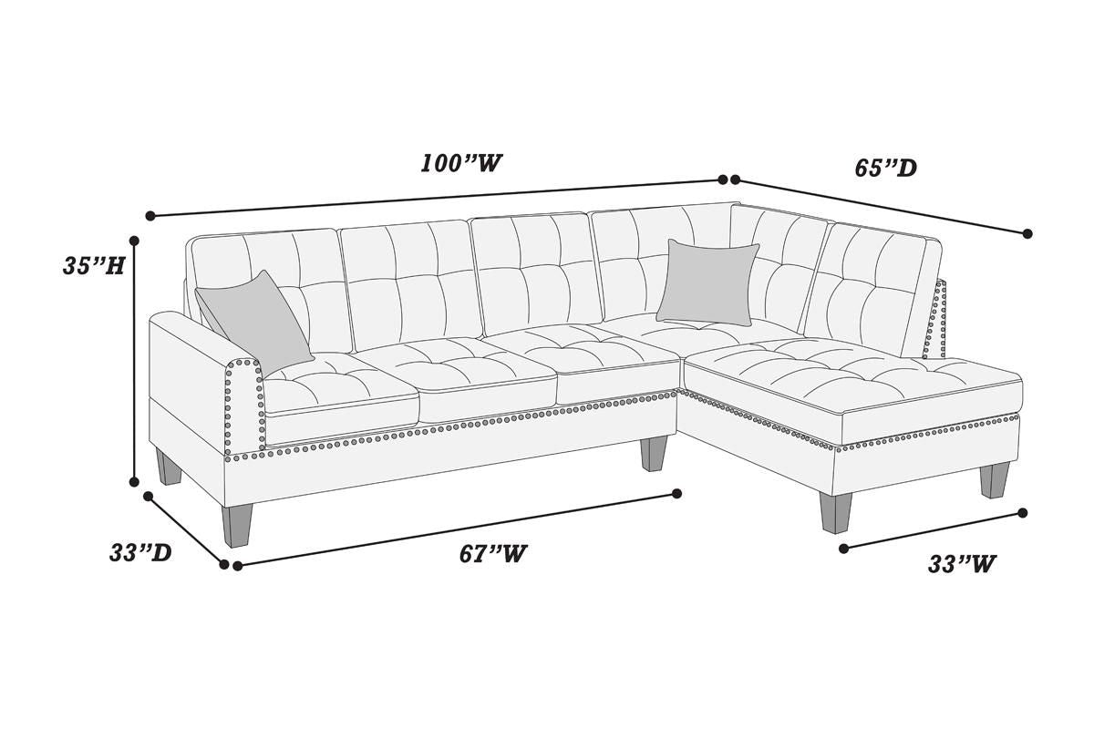 2-PCS SECTIONAL SET Living Room Furniture LAF Sofa And RAF Chaise Azure / Blue Color Linen Like Fabric Tufted Couch