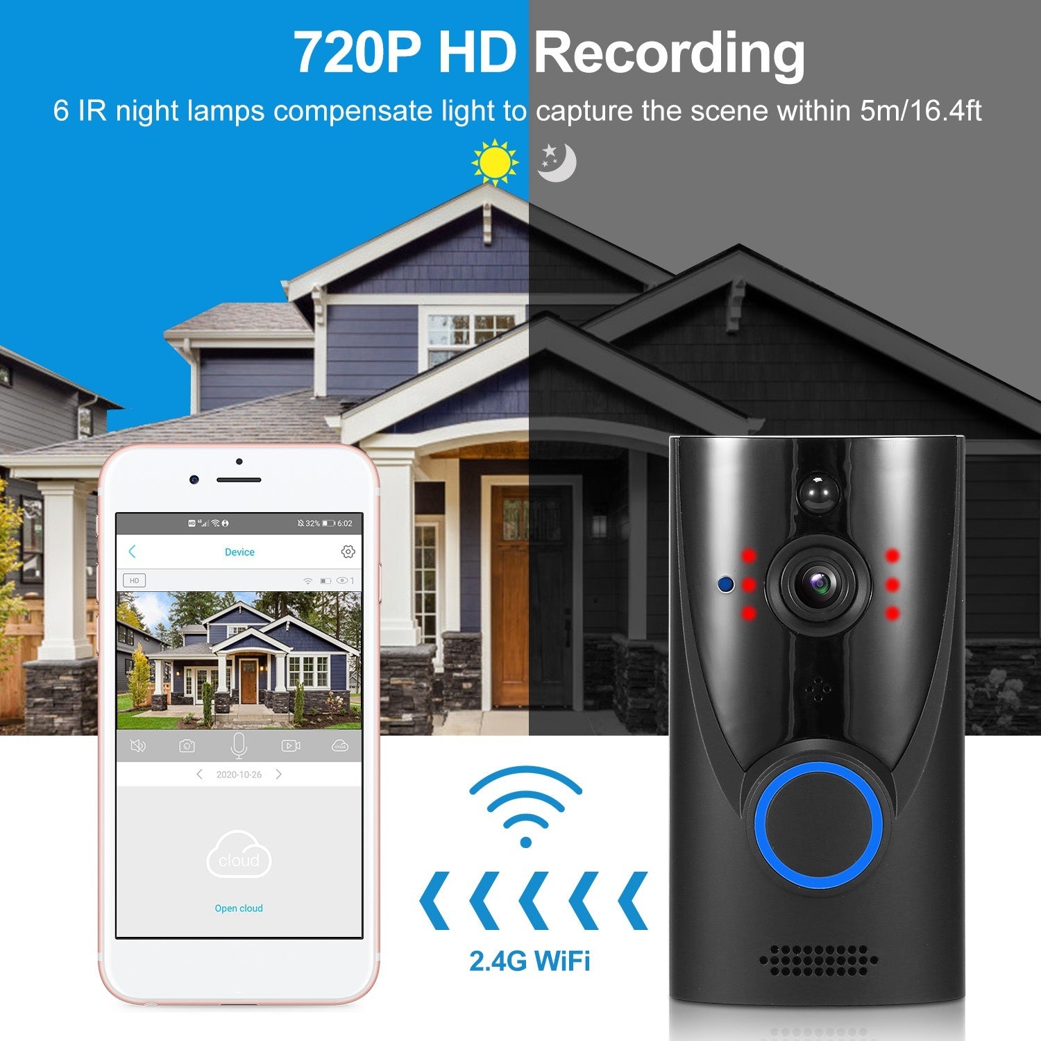 WiFi Video Doorbell Wireless Door Bell 720P HD WiFi Security Camera - Mountain Lakes Mall