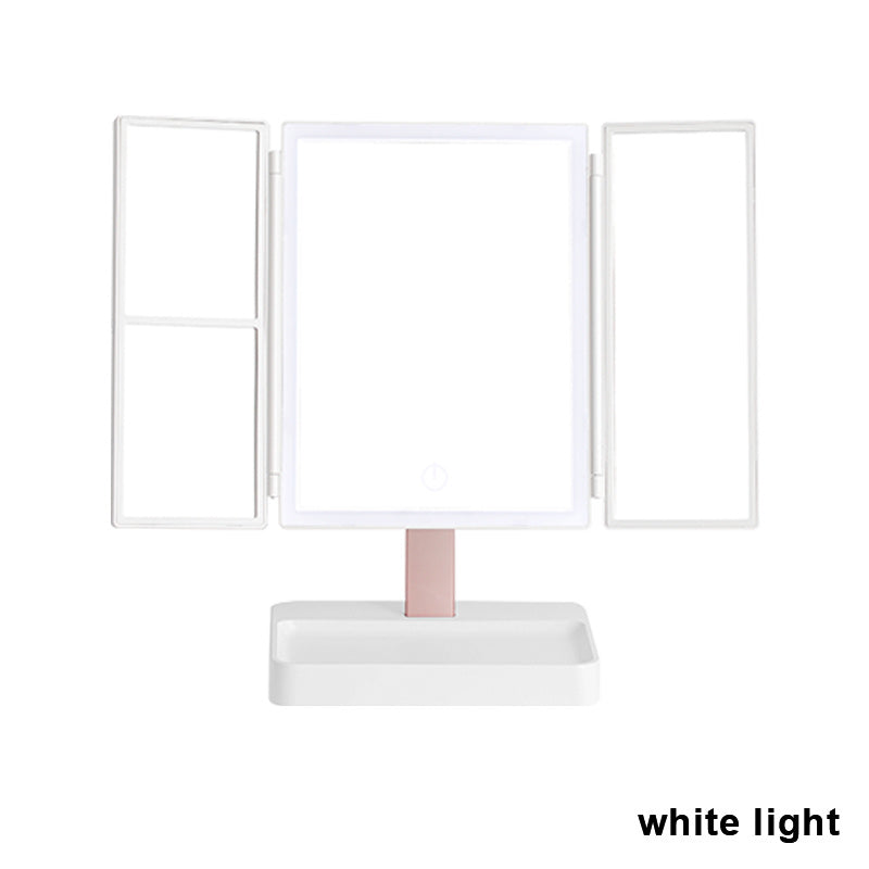 360° Adjust Foldable Makeup Mirror With LED Light Rechargeable Wireless 1-3X Magnifying 3 Tone Light Desktop Vanity Mirror Table - Mountain Lakes Mall